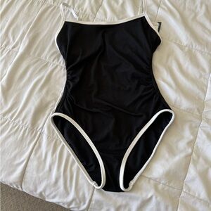 Beach House Black One-Piece Swimsuit with White Trim